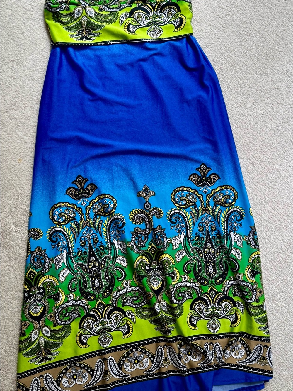 VENUS Blue and Lime Green Printed Maxi Skirt